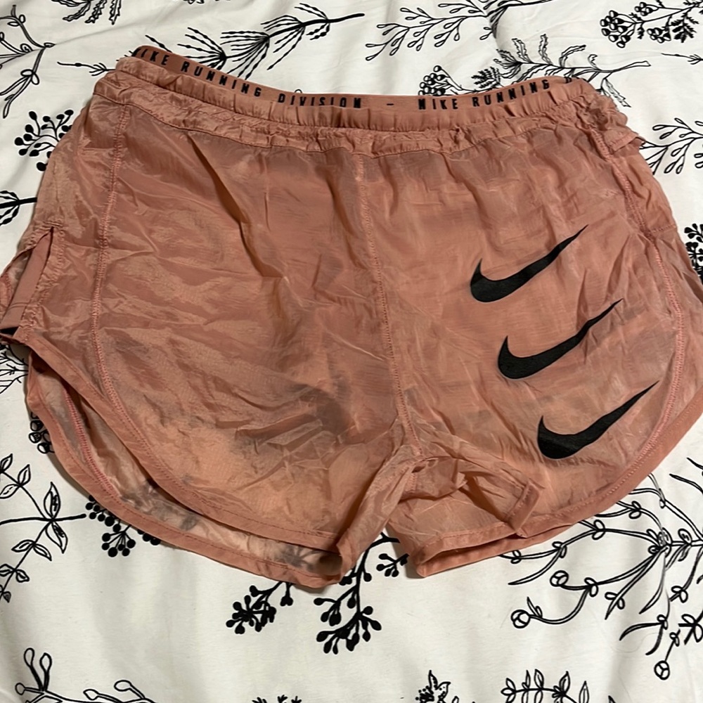 Nike Peach Athletic Shorts with Black Swoosh